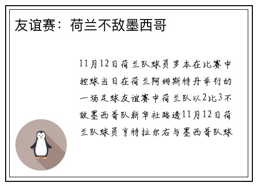 友谊赛：荷兰不敌墨西哥